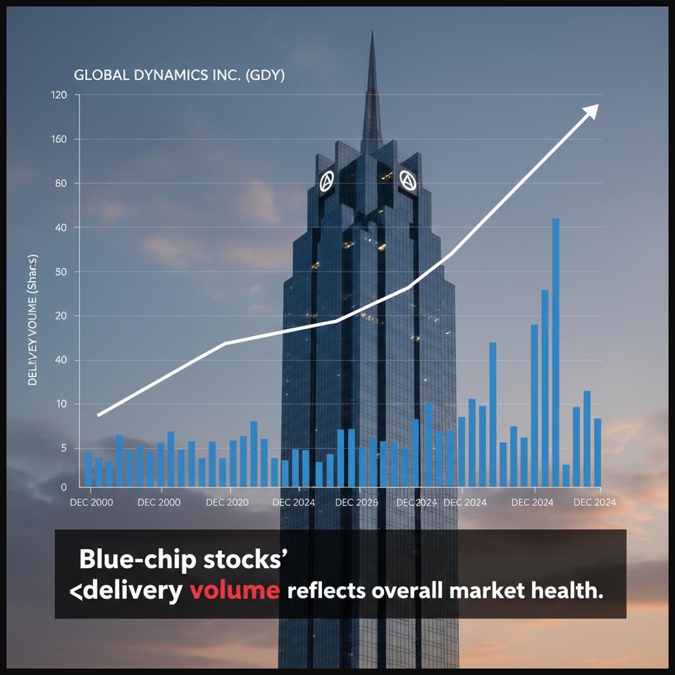 Stock chart of a blue-chip company showing delivery volume changes that reflect overall market health and investor confidence.