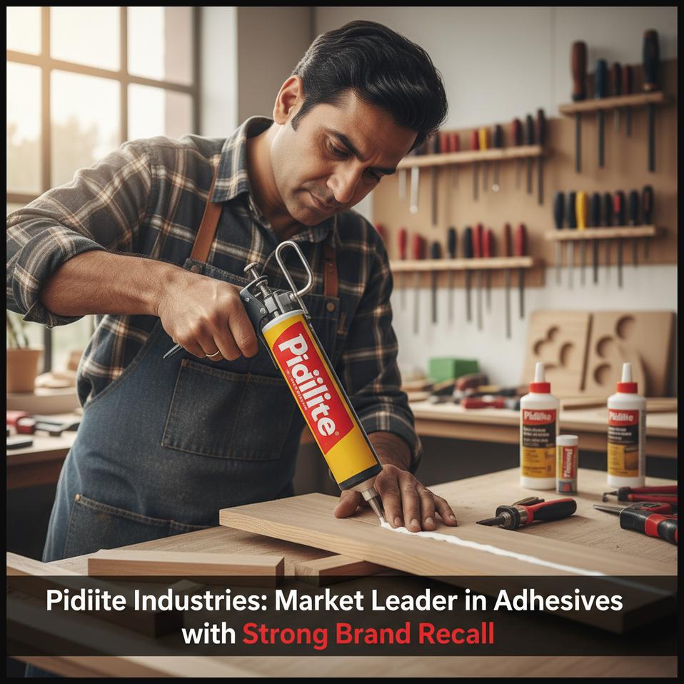 A person applying adhesive to materials, symbolizing Pidilite Industries' market dominance in adhesives.