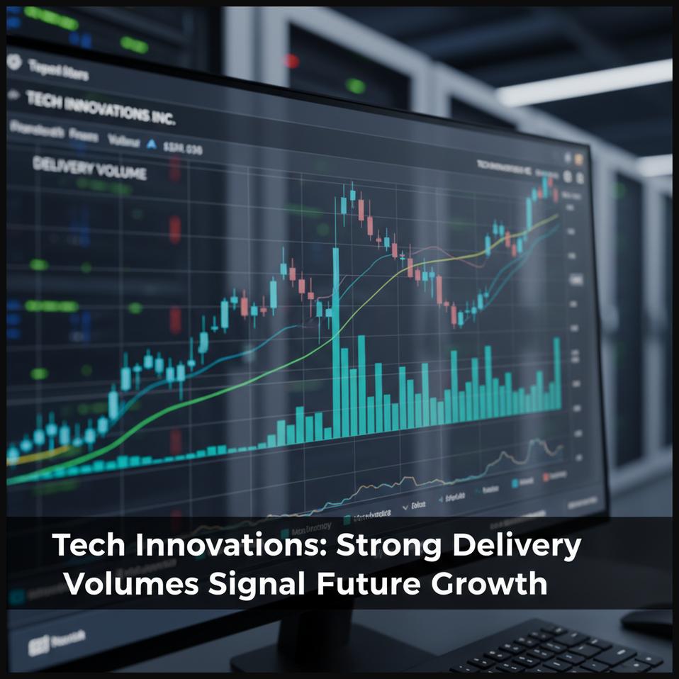 Stock chart displaying high delivery volume for a technology company, indicating robust institutional and long-term investor interest in future growth prospects.